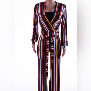 WOMEN’S BELTED JUMPER-STRIPED MULTI-COLOR